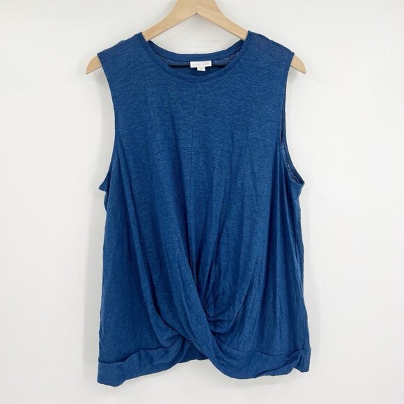 J. Jill Navy Blue 100% Linen Knotted Sleeveless Tank Top XL TALL Lightweight - Picture 1 of 5